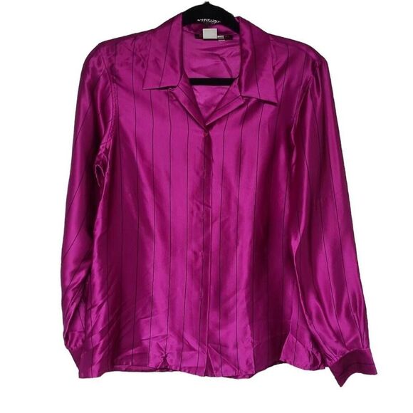John Meyer 100% silk plum striped blouse small women's career - Picture 1 of 7